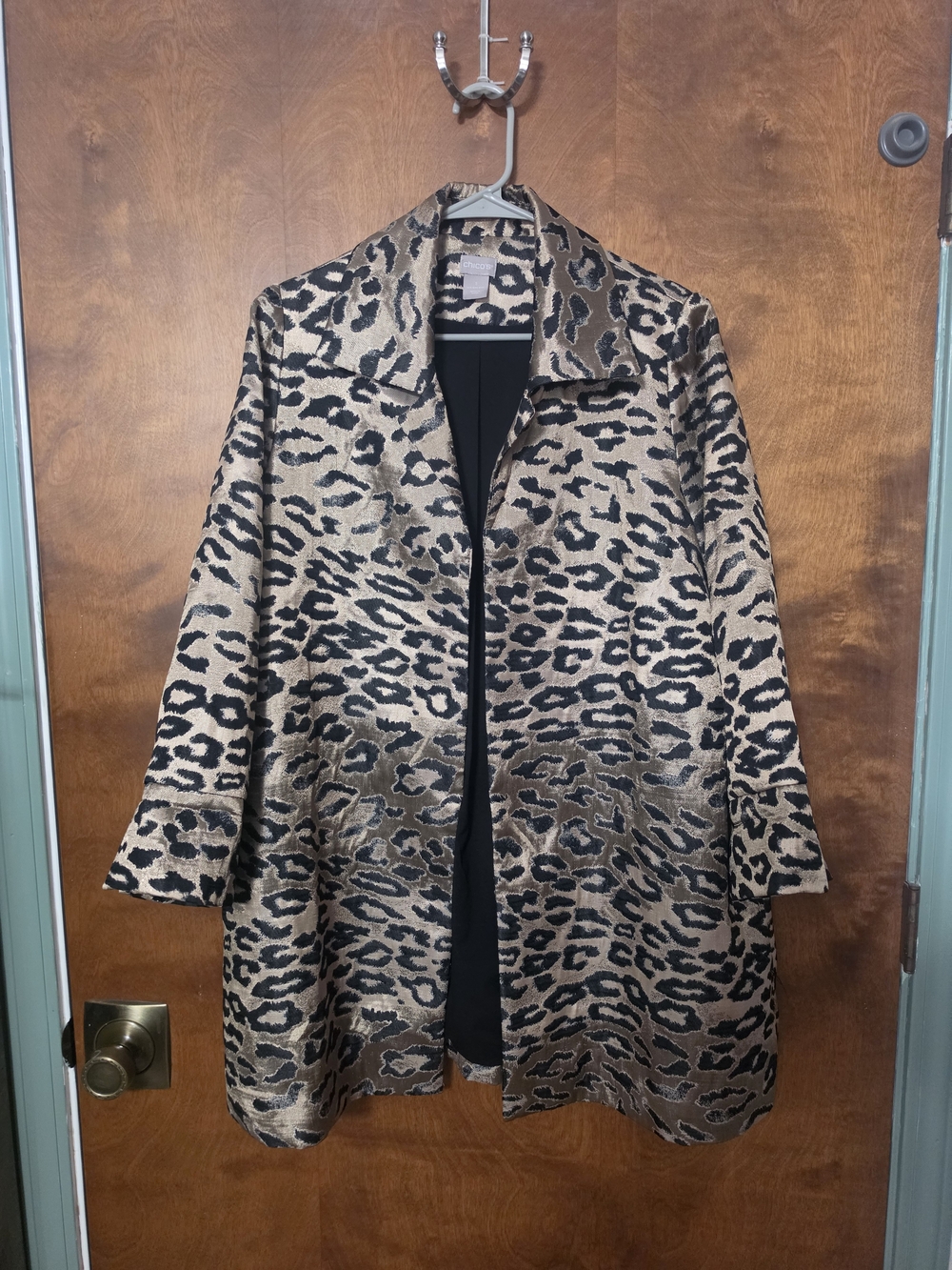 Chico's Metallic Leopard-Print Trench Coat in Tan & Black